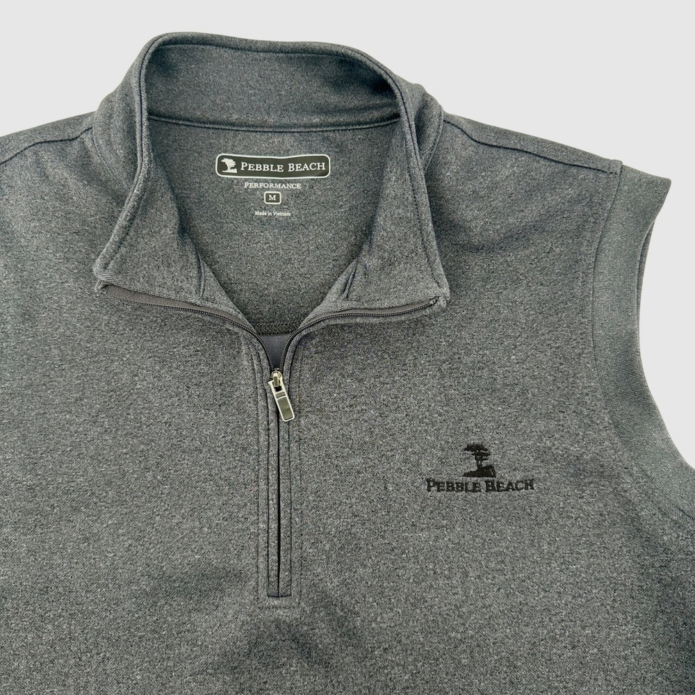 Pebble Beach Mens Medium Performance Sleeveless Vest Gray Quarter Zip Golf